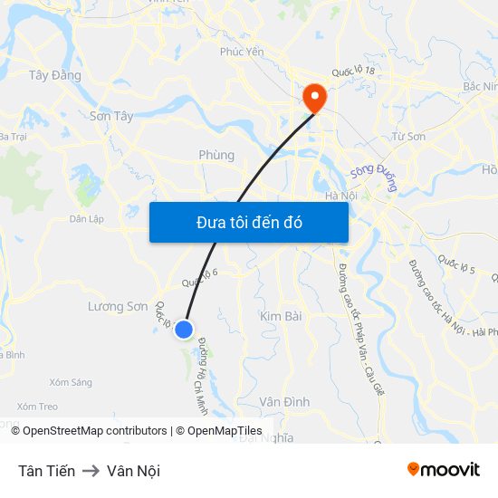 Tân Tiến to Vân Nội map