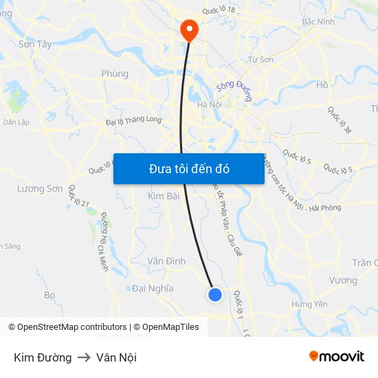 Kim Đường to Vân Nội map
