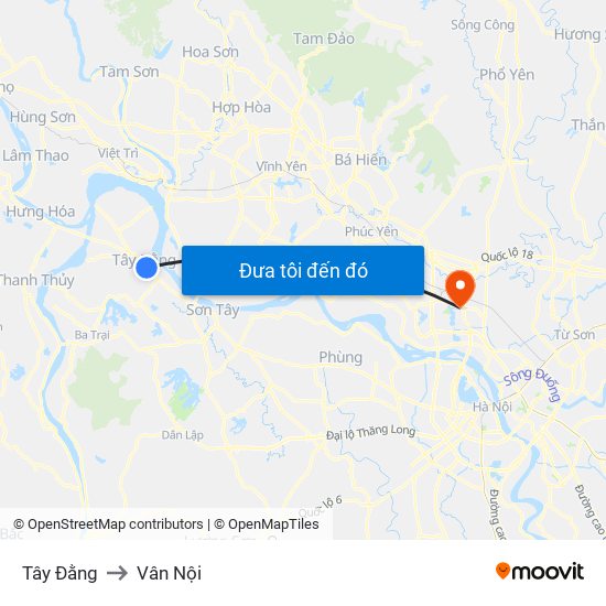 Tây Đằng to Vân Nội map