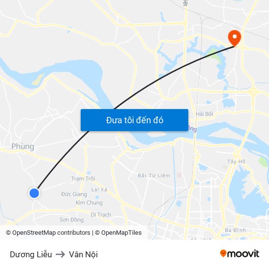 Dương Liễu to Vân Nội map