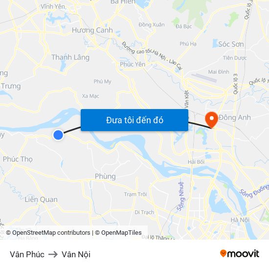 Vân Phúc to Vân Nội map