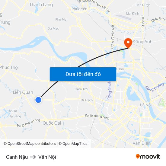 Canh Nậu to Vân Nội map