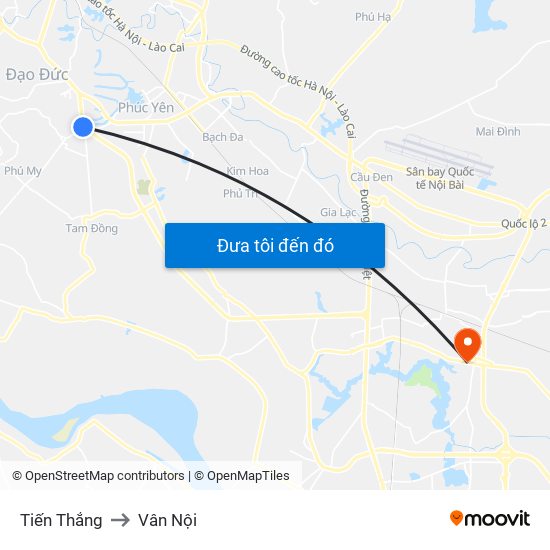 Tiến Thắng to Vân Nội map