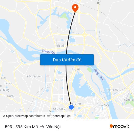 593 - 595 Kim Mã to Vân Nội map