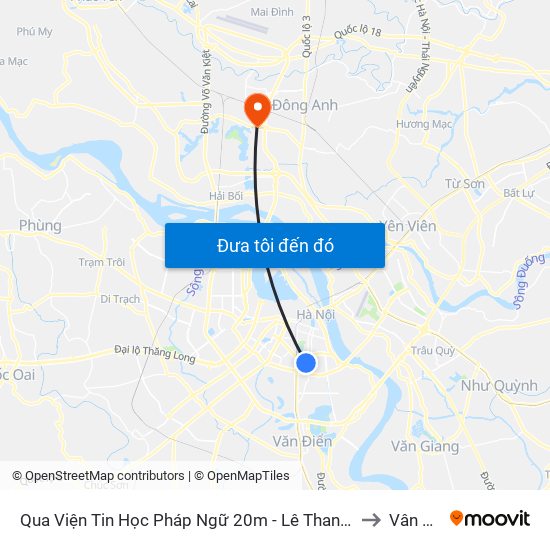Qua Viện Tin Học Pháp Ngữ 20m - Lê Thanh Nghị to Vân Nội map