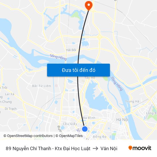 89 Nguyễn Chí Thanh - Ktx Đại Học Luật to Vân Nội map