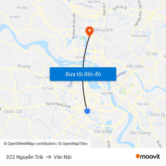 322 Nguyễn Trãi to Vân Nội map