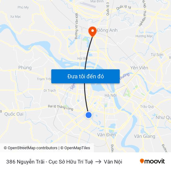 386 Nguyễn Trãi - Cục Sở Hữu Trí Tuệ to Vân Nội map