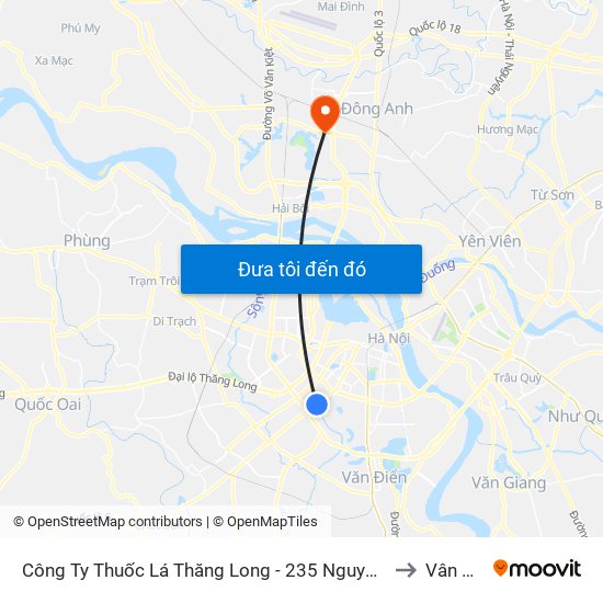 Công Ty Thuốc Lá Thăng Long - 235 Nguyễn Trãi to Vân Nội map