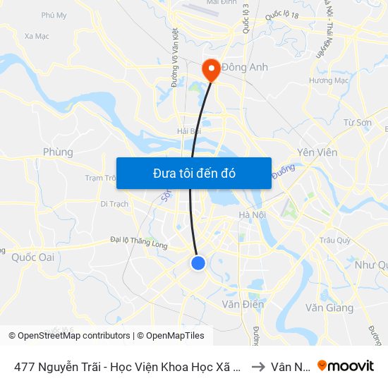 477 Nguyễn Trãi - Học Viện Khoa Học Xã Hội to Vân Nội map