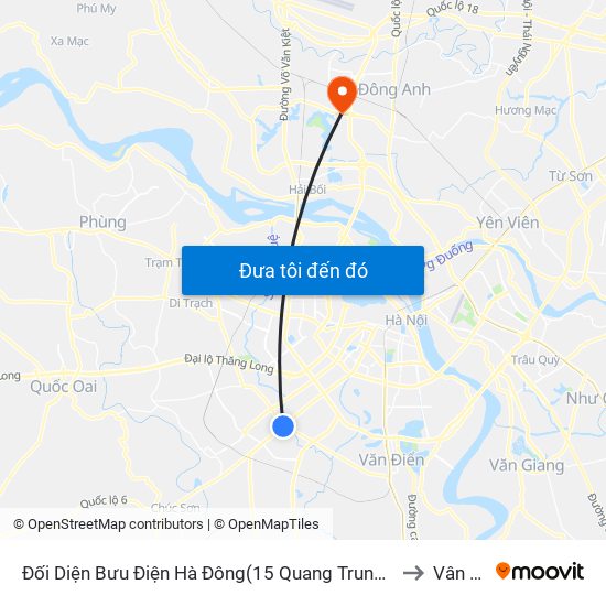 Đối Diện Bưu Điện Hà Đông(15 Quang Trung Hà Đông) to Vân Nội map