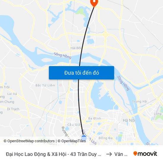 Đại Học Lao Động & Xã Hội - 43 Trần Duy Hưng to Vân Nội map