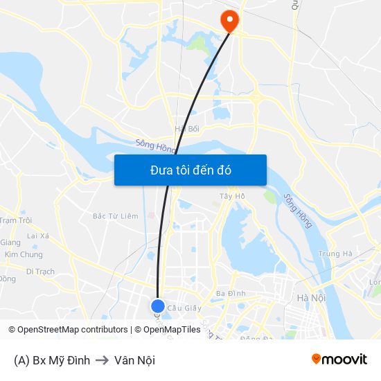 (A) Bx Mỹ Đình to Vân Nội map