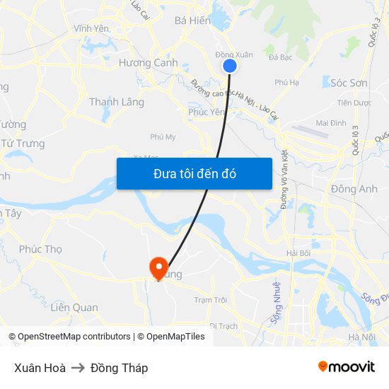 Xuân Hoà to Đồng Tháp map