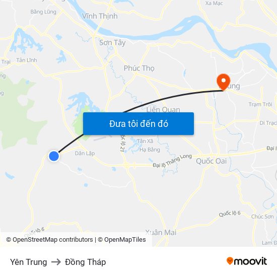 Yên Trung to Đồng Tháp map