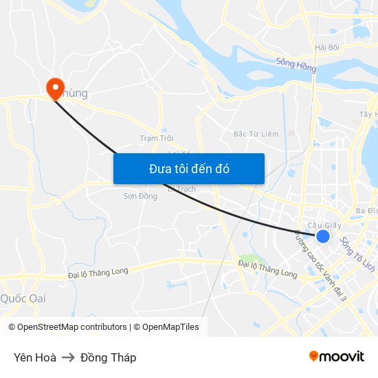 Yên Hoà to Đồng Tháp map