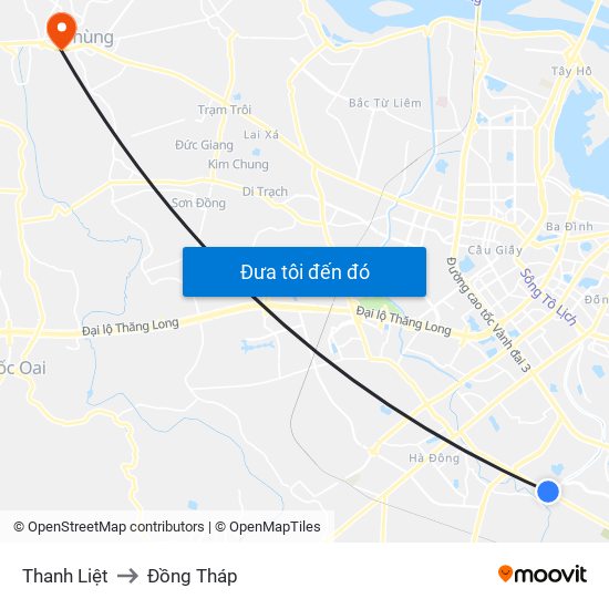 Thanh Liệt to Đồng Tháp map