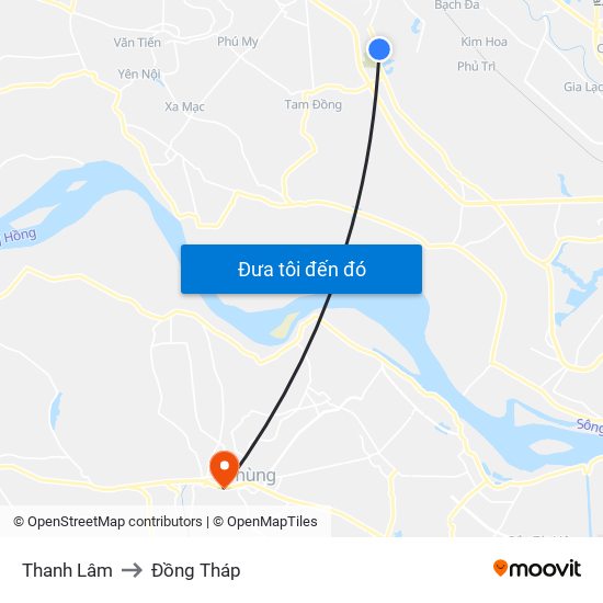 Thanh Lâm to Đồng Tháp map