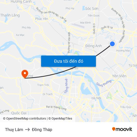 Thuỵ Lâm to Đồng Tháp map