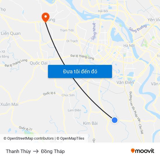 Thanh Thùy to Đồng Tháp map