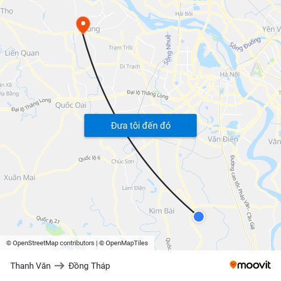 Thanh Văn to Đồng Tháp map