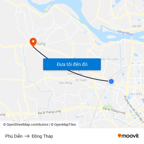 Phú Diễn to Đồng Tháp map