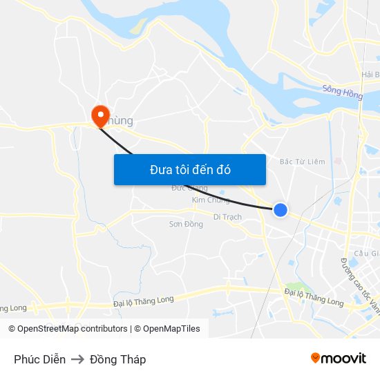 Phúc Diễn to Đồng Tháp map
