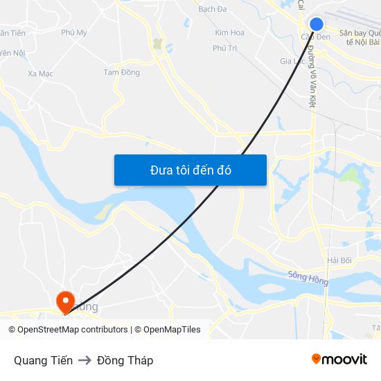 Quang Tiến to Đồng Tháp map