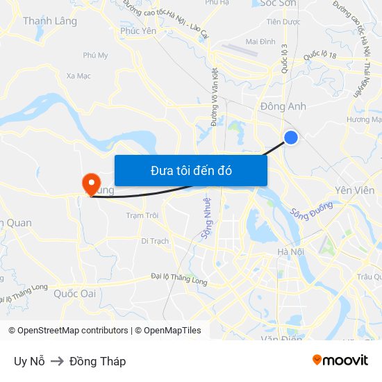 Uy Nỗ to Đồng Tháp map
