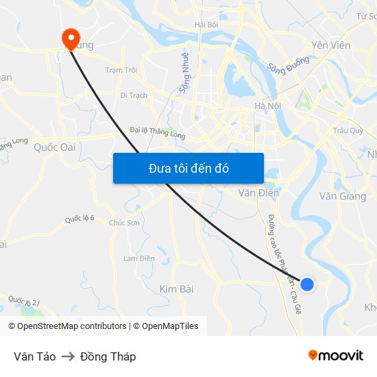 Vân Tảo to Đồng Tháp map