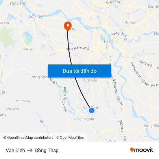 Vân Đình to Đồng Tháp map