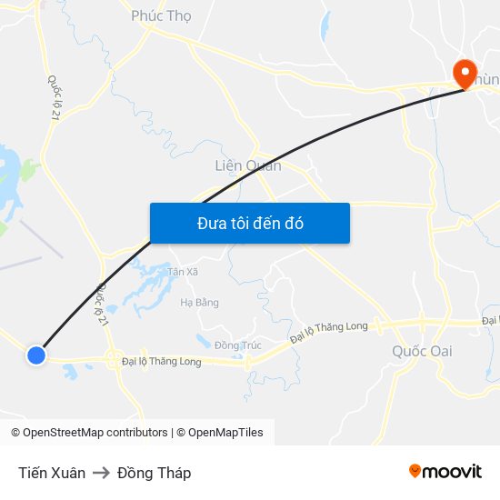 Tiến Xuân to Đồng Tháp map