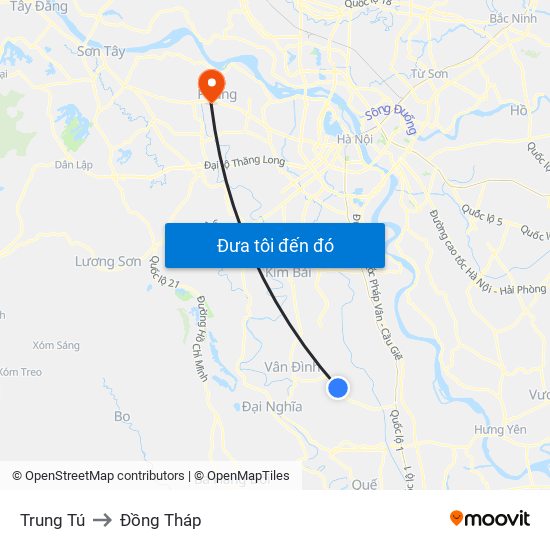 Trung Tú to Đồng Tháp map
