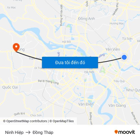 Ninh Hiệp to Đồng Tháp map