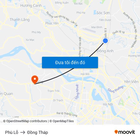 Phù Lỗ to Đồng Tháp map