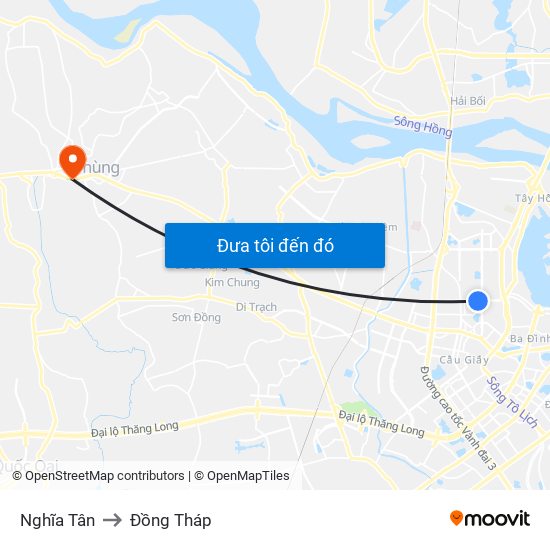 Nghĩa Tân to Đồng Tháp map