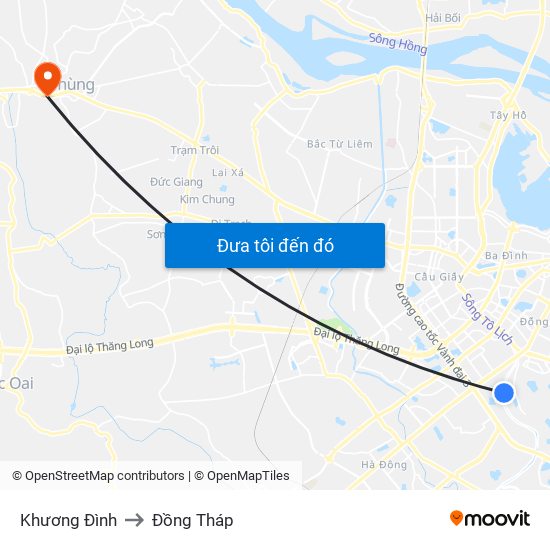 Khương Đình to Đồng Tháp map