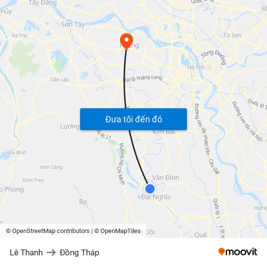 Lê Thanh to Đồng Tháp map