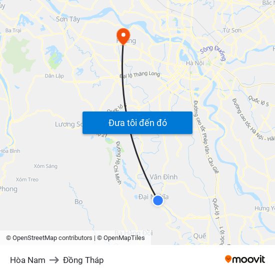 Hòa Nam to Đồng Tháp map