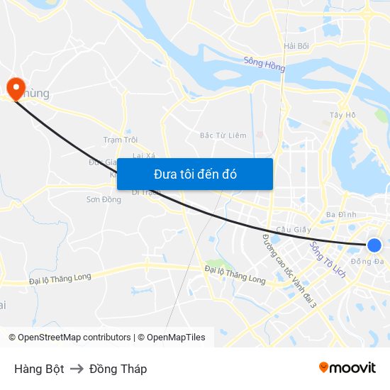 Hàng Bột to Đồng Tháp map