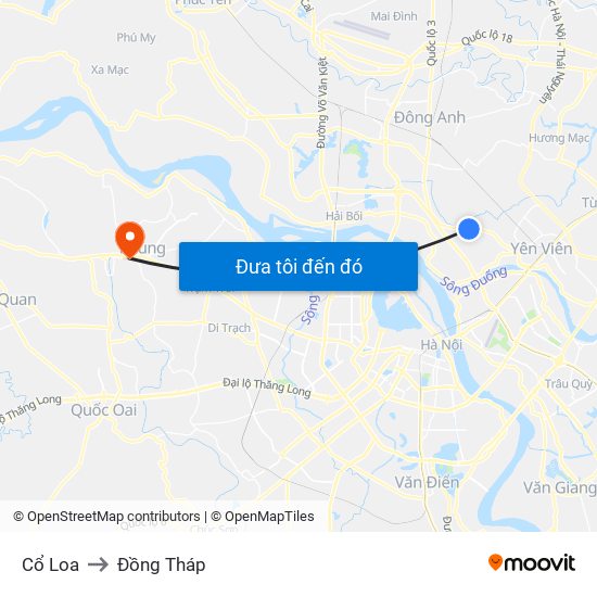 Cổ Loa to Đồng Tháp map