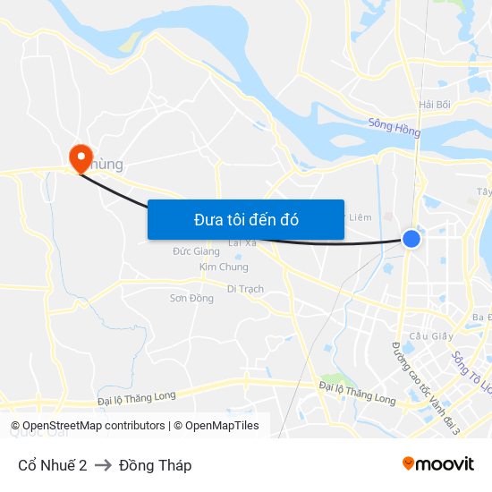 Cổ Nhuế 2 to Đồng Tháp map