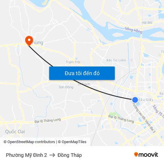 Phường Mỹ Đình 2 to Đồng Tháp map