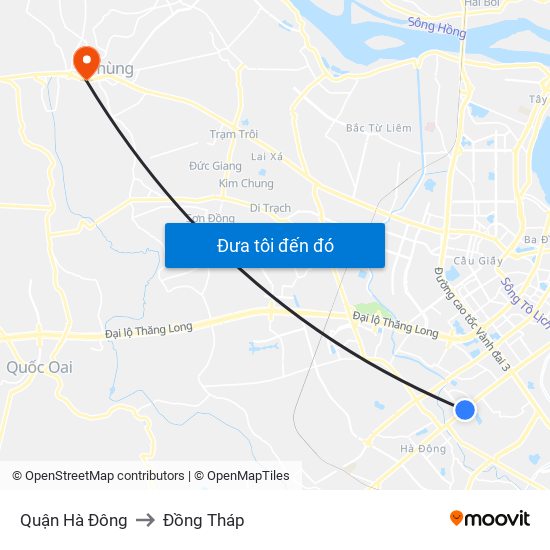 Quận Hà Đông to Đồng Tháp map