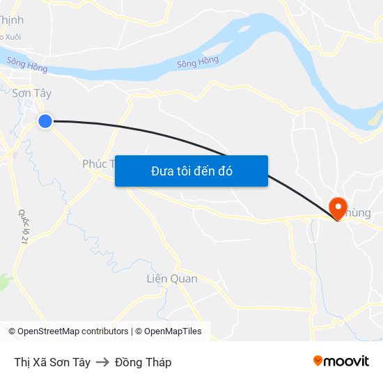 Thị Xã Sơn Tây to Đồng Tháp map