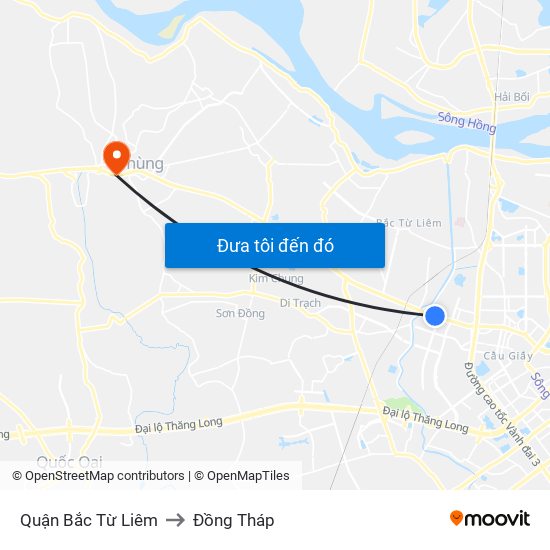 Quận Bắc Từ Liêm to Đồng Tháp map
