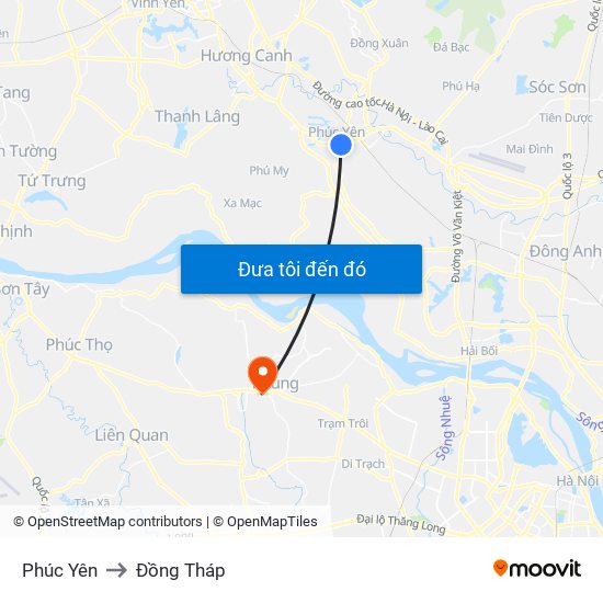 Phúc Yên to Đồng Tháp map