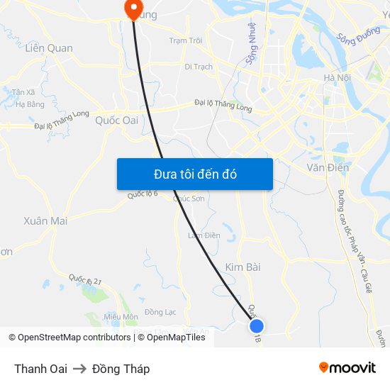 Thanh Oai to Đồng Tháp map