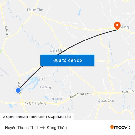 Huyện Thạch Thất to Đồng Tháp map
