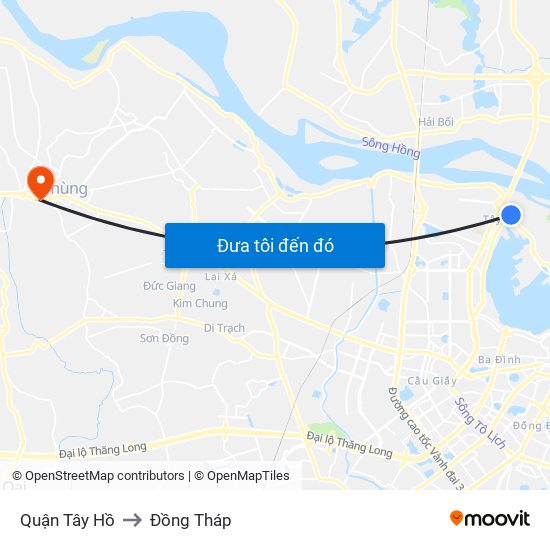 Quận Tây Hồ to Đồng Tháp map